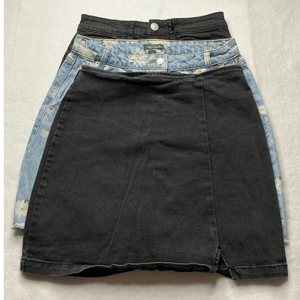 Brave Soul London Wild Fable Denim Skirt Bundle 3pc Womens Size 6 8 Black‎ Blue